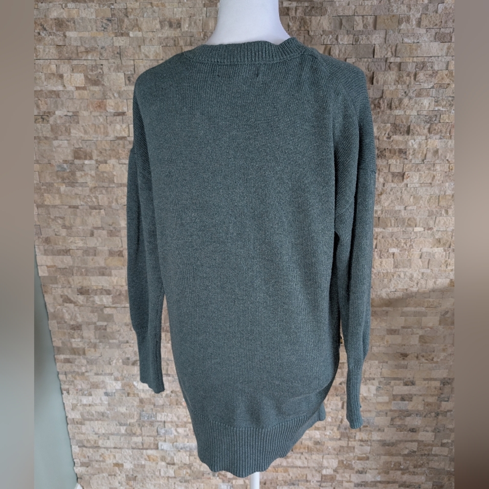 Tahari Coastal Teal V Neck Sweater Tunic  Lagenlook Buttons OfficeCore Cozy Sz S image 3